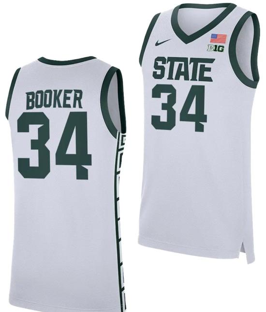 Men's Xavier Booker Jersey #34 Michigan State Spartans Replica Basketball 2023-24 White