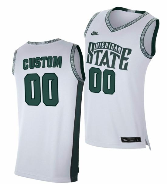 Men's Custom Michigan State Spartans Jersey Name and Number College Basketball Home White