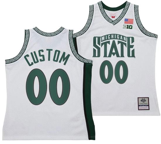 Men's Custom Michigan State Spartans Jersey Name and Number 125th Basketball Anniversary 1999 Throwback White