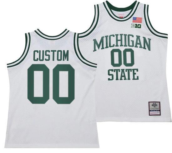 Men's Custom Michigan State Spartans Jersey Name and Number 125th Basketball Anniversary 1990 Throwback White