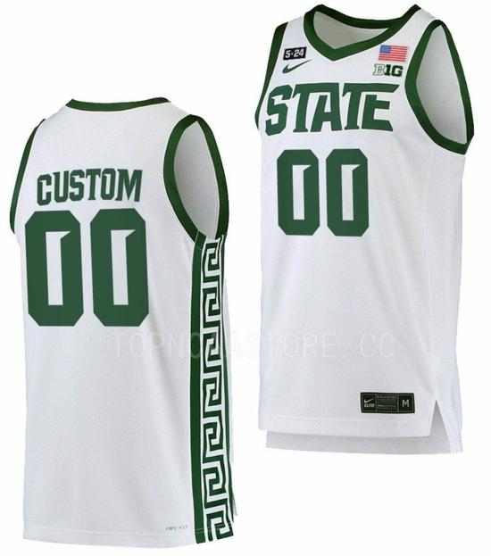 Men's Custom Michigan State Spartans Jersey Name and Number College Basketball Honor Patch White