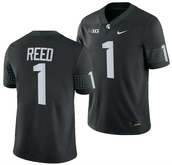 Men's Michigan State Spartans Jayden Reed Jersey #1 College Football Game 2023 Black