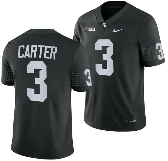 Men's Michigan State Spartans Nathan Carter Jersey #3 College Football Game 2023 Black