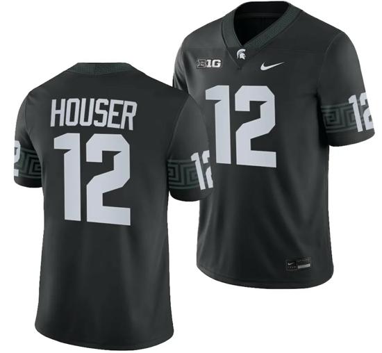 Men's Michigan State Spartans Katin Houser Jersey #12 College Football Game 2023 Black