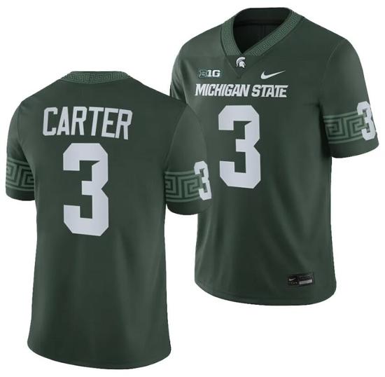 Men's Michigan State Spartans Nathan Carter Jersey #3  College Football Green 2023 Game