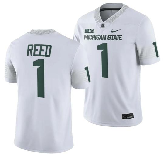 Men's Michigan State Spartans Jayden Reed Jersey #1 College Football Game 2023 White