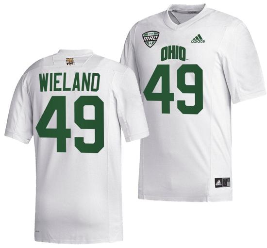 Men's Jonah Wieland Jersey #49 Ohio Bobcats College Football Uniform White