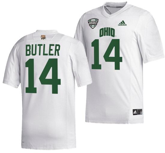 Men's Bryce Butler Jersey #14 Ohio Bobcats College Football Uniform White