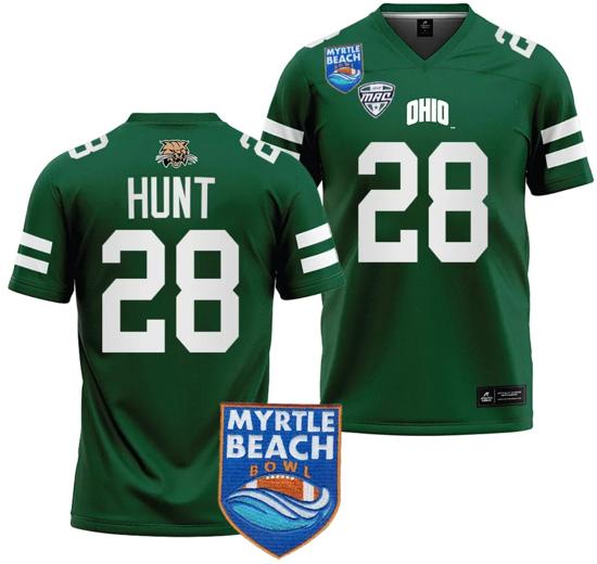 Men's Rickey Hunt Jersey #28 Ohio Bobcats 2023 Myrtle Beach Bowl Patch College Football Green