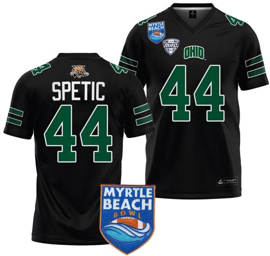 Men's Gianni Spetic Jersey #44 Ohio Bobcats 2023 Myrtle Beach Bowl Patch College Football Black