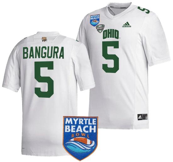 Men's Sieh Bangura Jersey #5 Ohio Bobcats 2023 Myrtle Beach Bowl Patch MVP Football White