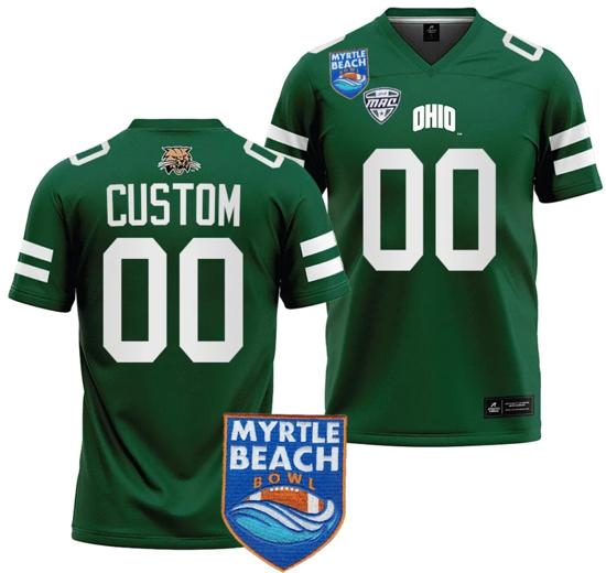 Men's Custom Ohio Bobcats Jersey Name and Number 2023 Myrtle Beach Bowl Patch Football Green