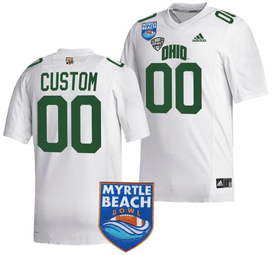 Men's Custom Ohio Bobcats Jersey Name and Number 2023 Myrtle Beach Bowl Patch MVP White