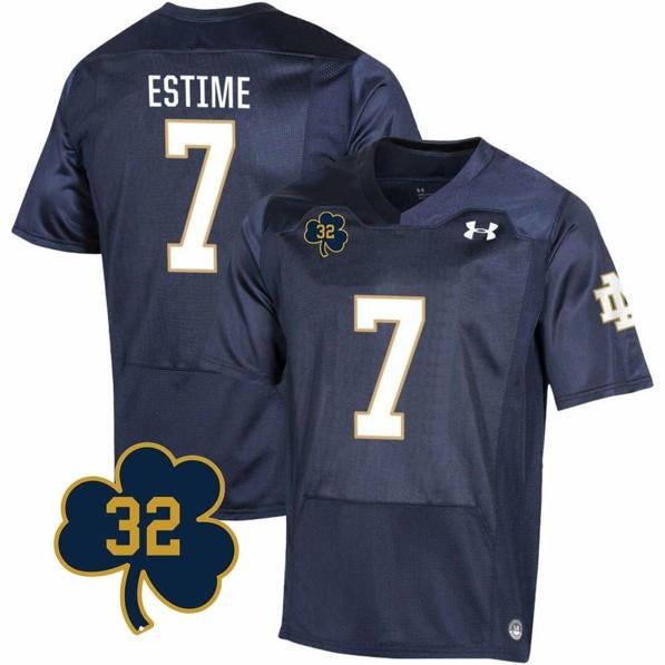 Men's Notre Dame Fighting Irish  Audric Estime Jersey #7 College Football Johnny Lujack Patch 32 Navy