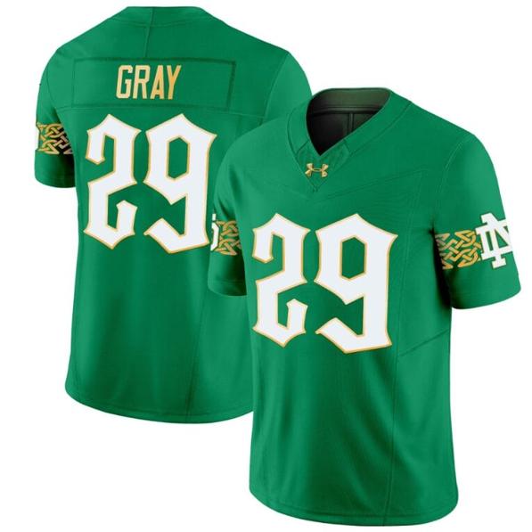 Men's Christian Gray Jersey #29 Notre Dame Fighting Irish 2024 Vapor Limited College Football Green