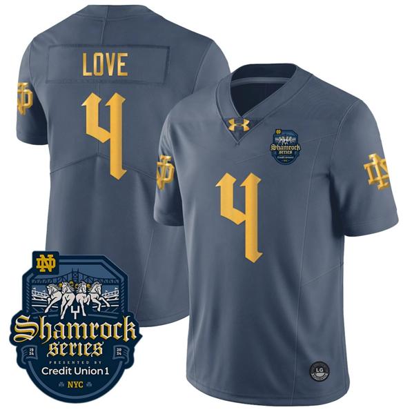 Men's Notre Dame Fighting Irish  Jersey Number 4 Name Shamrock Series 2024 On The Back College Football Stitched