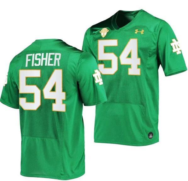 Men's Notre Dame Fighting Irish Blake Fisher Jersey #54 College Football Kelly Green 2023