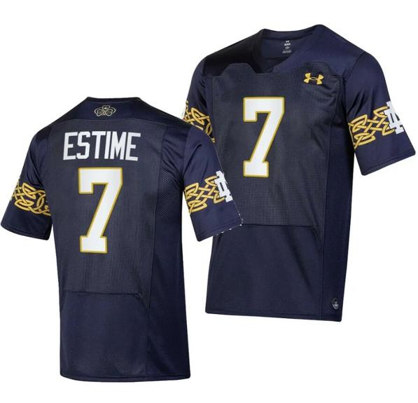 Men's Notre Dame Fighting Irish Audric Estime Jersey #7 College Football 2023 Aer Lingus Classic Navy