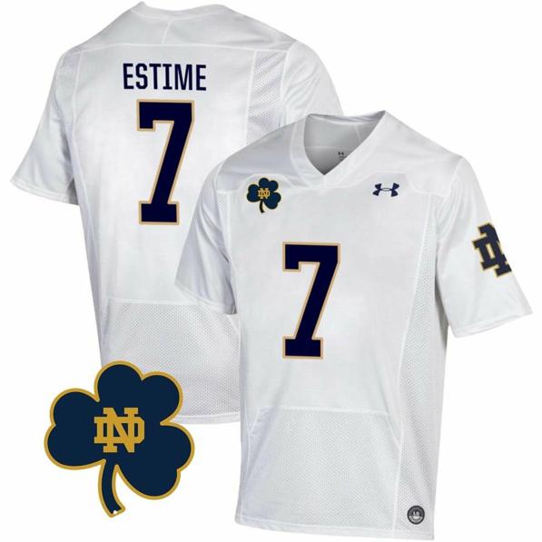 Men's Notre Dame Fighting Irish  Audric Estime Jersey #7 College Football Johnny Lujack Patch White