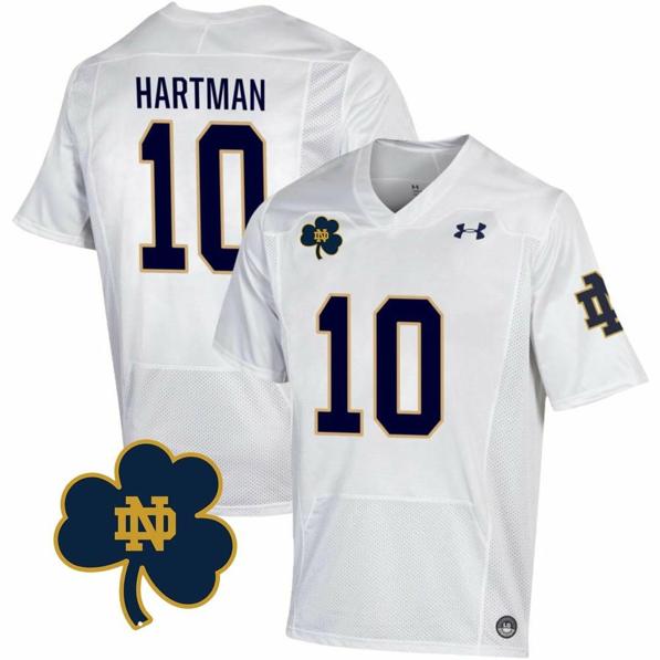 Men's Notre Dame Fighting Irish  Sam Hartman Jersey #10 College Football Johnny Lujack Patch White