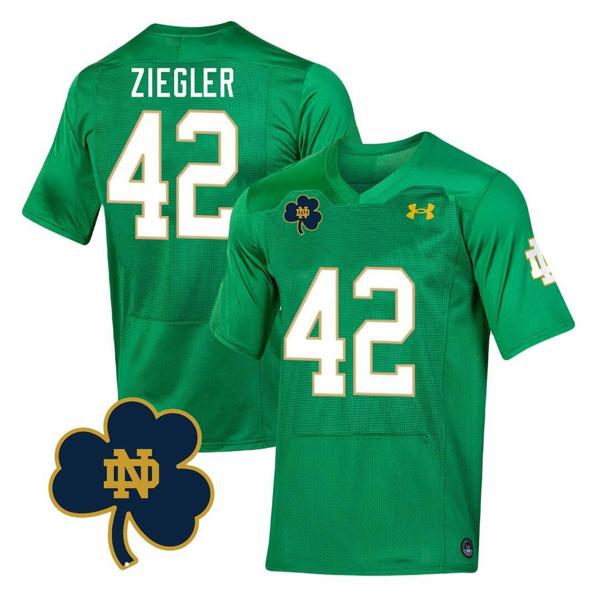 Men's Notre Dame Fighting Irish  Nolan Ziegler Jersey #42 College Football Johnny Lujack Patch Green