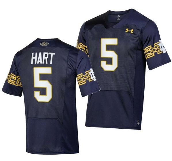 Men's Notre Dame Fighting Irish Cam Hart Jersey #5 College Football 2023 Aer Lingus Classic Navy