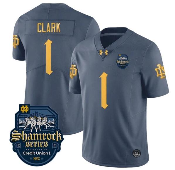 Men's Jordan Clark Jersey #1 With Name Notre Dame Fighting Irish 2024 Shamrock Series Uniform College Football