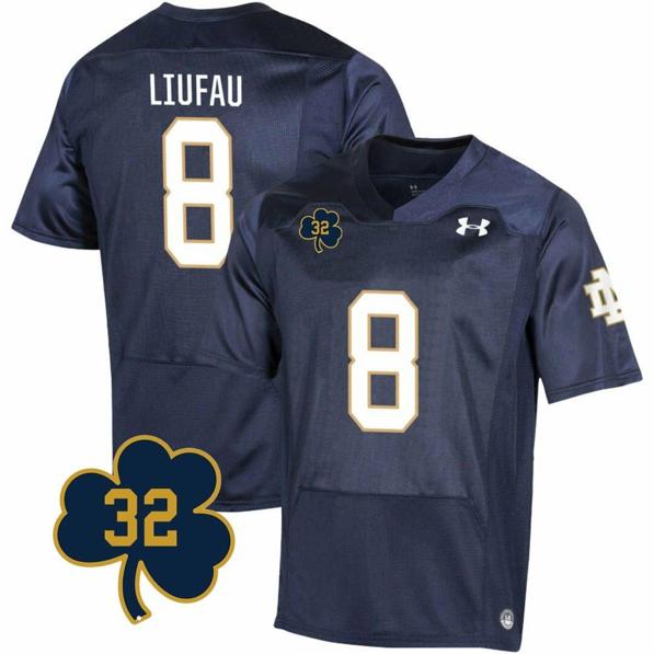 Men's Notre Dame Fighting Irish  Marist Liufau Jersey #8 College Football Johnny Lujack Patch 32 Navy