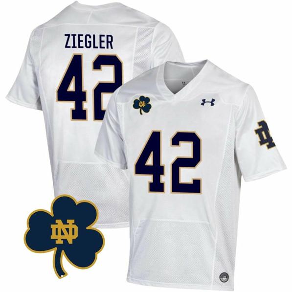 Men's Notre Dame Fighting Irish  Nolan Ziegler Jersey #42 College Football Johnny Lujack Patch White