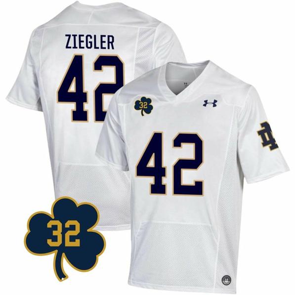 Men's Notre Dame Fighting Irish  Nolan Ziegler Jersey #42 College Football Johnny Lujack Patch 32 White