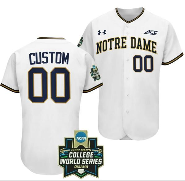 Men's Custom Notre Dame Baseball Jersey Fighting Irish Name and Number NCAA 2022 College World Series White