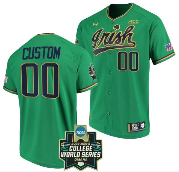 Men's Custom Notre Dame Baseball Jersey Fighting Irish Name and Number NCAA 2022 College World Series Green