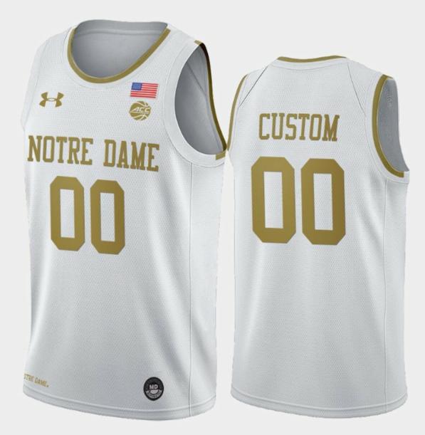 Men's Custom Notre Dame Fighting Irish  Jersey Name and Number College Basketball White Golden