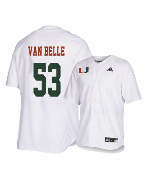 Men's Miami Hurricanes 53 Brian Van Belle White College Baseball Jersey