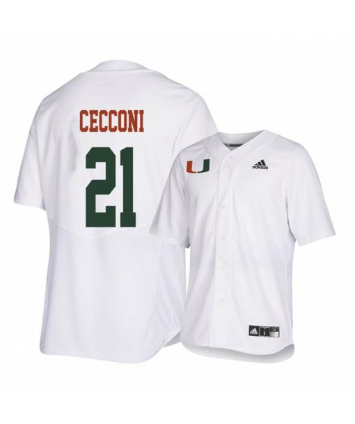 Men's Miami Hurricanes 21 Slade Cecconi White College Baseball Jersey