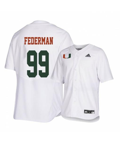 Men's Miami Hurricanes 99 Daniel Federman White College Baseball Jersey