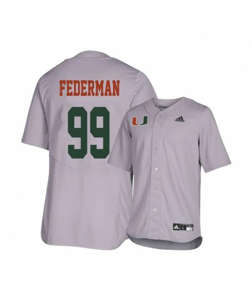 Men's Miami Hurricanes 99 Daniel Federman Gray College Baseball Jersey