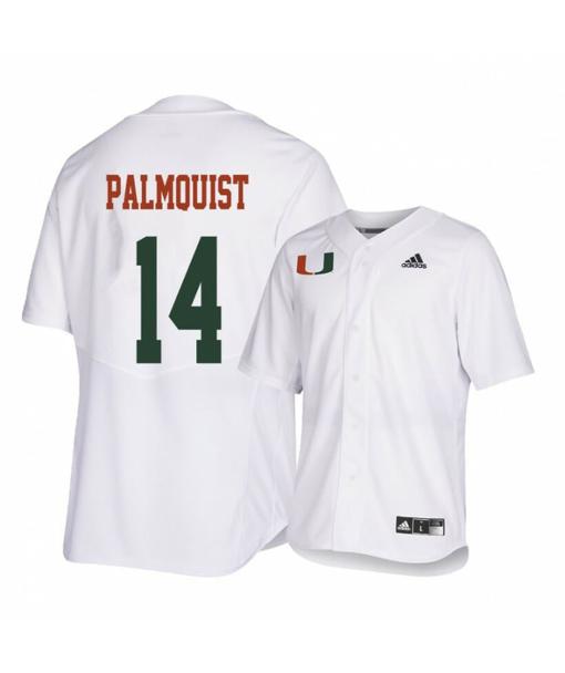 Men's Miami Hurricanes 14 Carson Palmquist White College Baseball Jersey