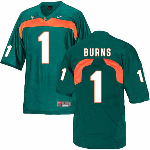 Men's Miami Hurricanes #1 Burns NCAA College Football Jersey Green