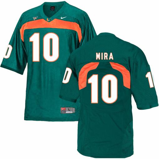 Men's Miami Hurricanes #10 Mira NCAA College Football Jersey Green