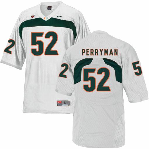 Men's Miami Hurricanes #52 Perryman NCAA College Football Jersey White