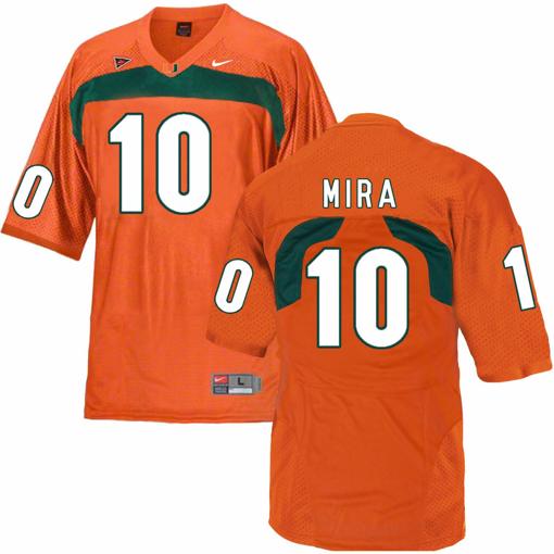 Men's Miami Hurricanes #10 Mira NCAA College Football Jersey Orange