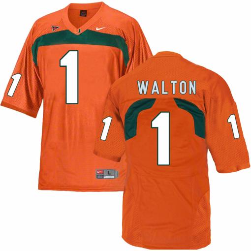 Men's Miami Hurricanes #1 Walton NCAA College Football Jersey Orange