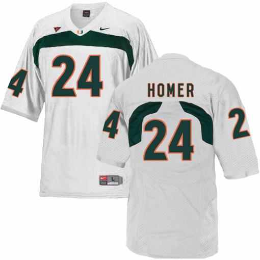 Men's Miami Hurricanes #24 Homer NCAA College Football Jersey White