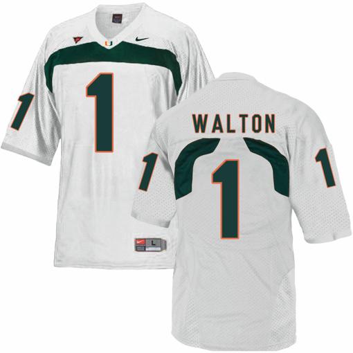 Men's Miami Hurricanes #1 Walton NCAA College Football Jersey White