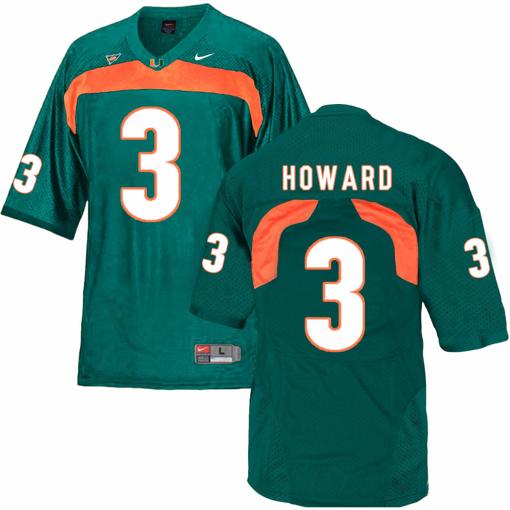 Men's Miami Hurricanes #3 Howard NCAA College Football Jersey Green