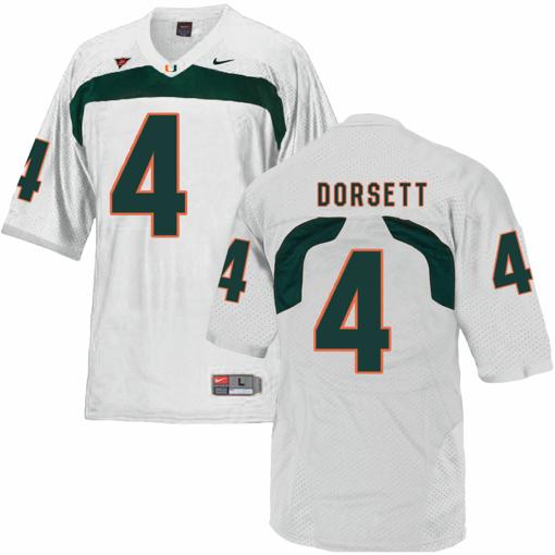 Men's Miami Hurricanes #4 Dorsett NCAA College Football Jersey White