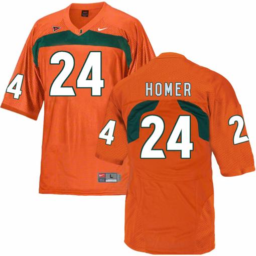 Men's Miami Hurricanes #24 Homer NCAA College Football Jersey Orange