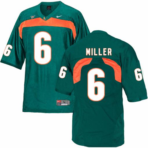 Men's Miami Hurricanes #6 Miller NCAA College Football Jersey Green