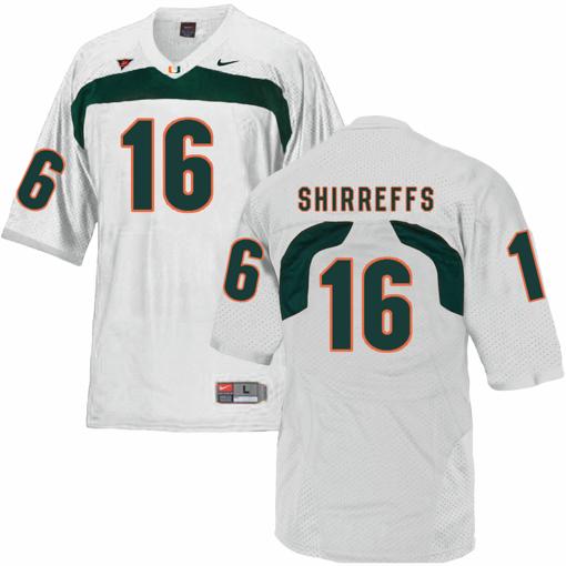 Men's Miami Hurricanes #16 Shirreffs NCAA College Football Jersey White